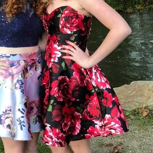Strapless floral homecoming dress